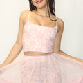 pink girly, lace, ballet-core, tank top, playful, bubblegum pink, cropped, stretch, coquette