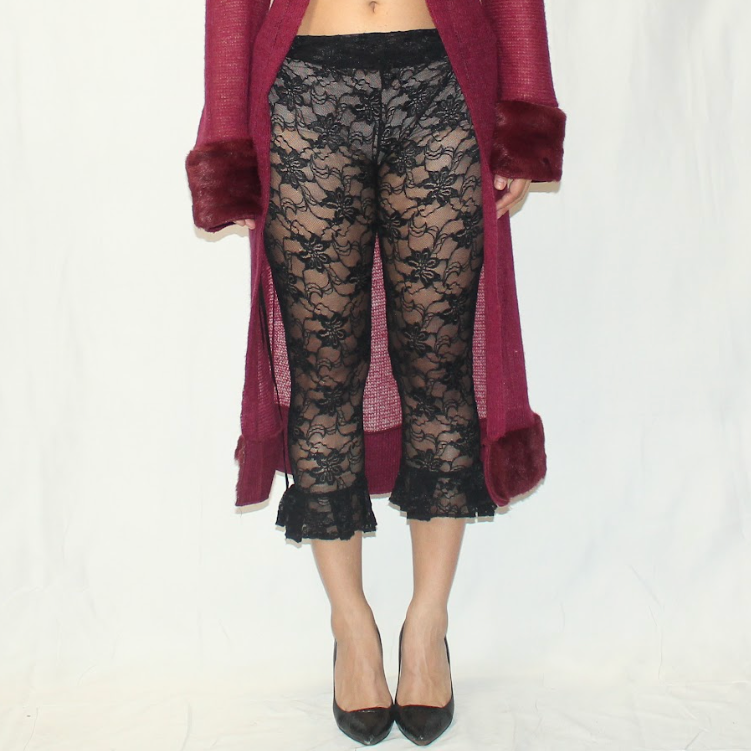 black lace legging, ruffle, capri, under-garment, whimsigoth, feminine, intimate, romantic 